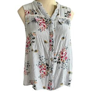 Womens Top Size Small Floral Button Down Tank Cottage Summer Garden Party Work